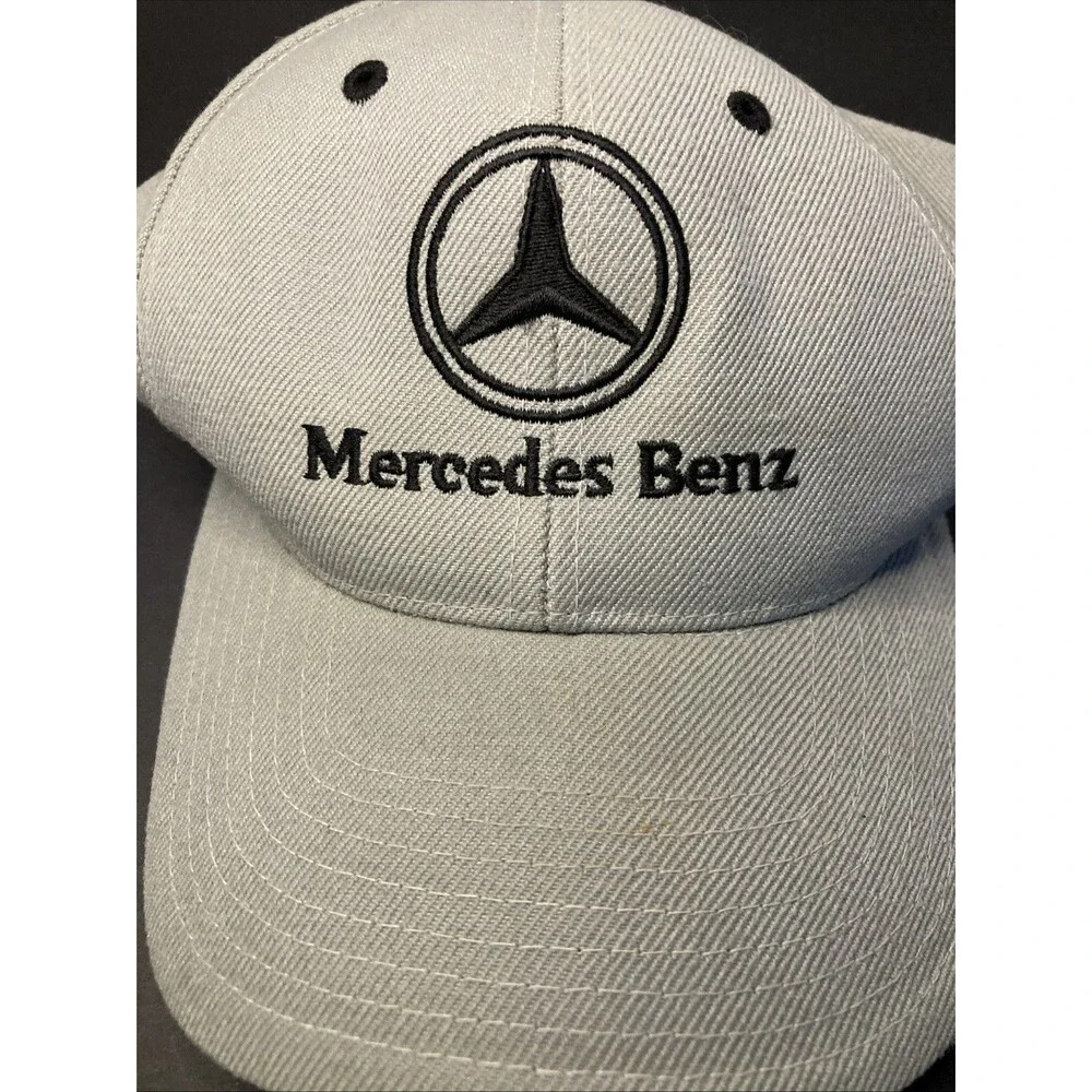 Vintage Mercedes-Benz Gray Strapback Hat Cap Embroidered Logo Adjustable